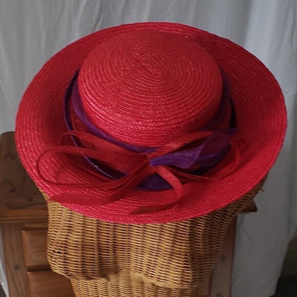 Vintage Ladies SOMETHING SPECIAL Red Hat Society Hat w/Purple Accent - Picture 3 of 9